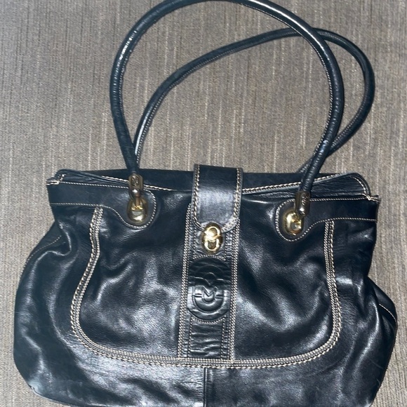 Marino Orlandi Handbags - Marino Orlandi Black Leather w/ Gold Accents Purse Bag Made In Italy Vintage